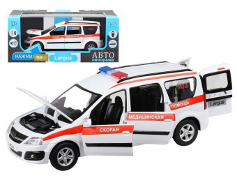 Машина ''АВТОПАНОРАМА'' LADA LARGUS Скорая помощь, 1/24, свет, звук, инерция, в/к 24,5*12,5*10,5 см