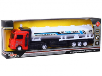 Машина AUTODRIVE Бензовоз фрикционный со светом и звуком, красный, в/к 35*6,5*12 см