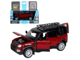 Машина АВТОПАНОРАМА Land Rover Defender 110, 1/32, красный, свет, звук, в/к 17,5*13,5*9 см