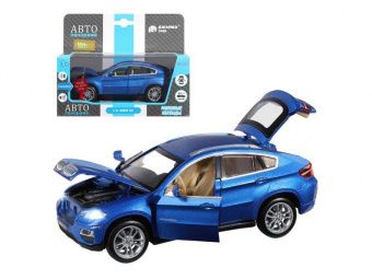 Машина АВТОПАНОРАМА BMW X6, синий, 1/32, свет, звук, инерция, в/к 17,5*13,5*9 см