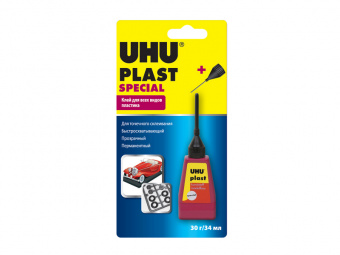 Клей универсальный специальный UHU Plast для пластиков с наконечником-иглой, 30 г,блистер