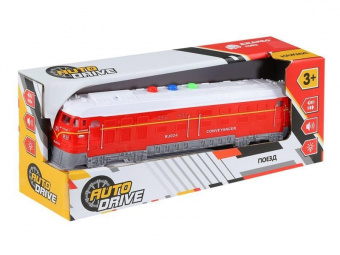 Машина AUTODRIVE Поезд 23,5см инерц. на бат., свет, звук, красный,  в/к 26,2*7,5*10,5