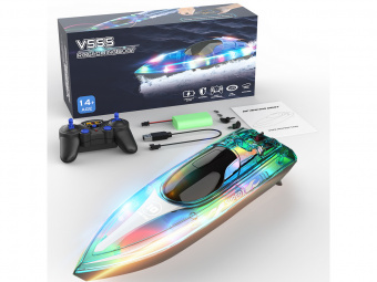 Радиоуправляемый катер Flytec V555 (зеленый) с подсветкой 2.4G RTR