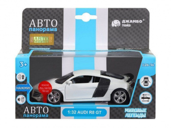 Машина ''АВТОПАНОРАМА'' Audi R8 GT, белый, 1/32, свет, звук, инерция, в/к 17,5*13,5*9 см