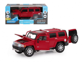 Машина ''АВТОПАНОРАМА'' Hummer H3, красный, 1/24, свет, звук, в/к 24,5*12,5*10,5 см
