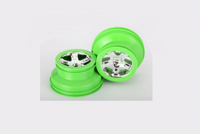 Wheels, SCT Split-Spoke, chrome, green beadlock style, dual profile (2.2'' outer 3.0'