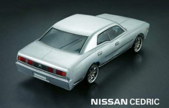 Кузов не окрашенный Nissan Cedric с отражателями, масками и наклейками 1:10