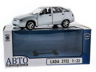 Машина ''АВТОПАНОРАМА'' ВАЗ 2112 серебристый,1/22, инерция, Pull Bаck механизм, в/к 10*12*22 cм