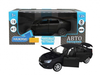 Машина ''АВТОПАНОРАМА'' LADA VESTA седан, 1/24,  черный металлик, свет, звук, в/к 24,5x12,5x10,5 см