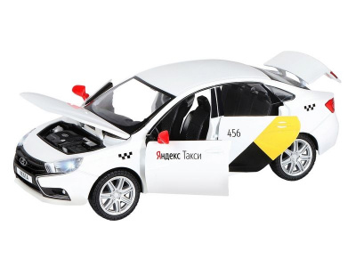 Машина ''АВТОПАНОРАМА'' Яндекс.Такси  LADA VESTA, белый, 1/24, свет. звук. эффект., инерция, в/к 24,5*12,5*10,5 см