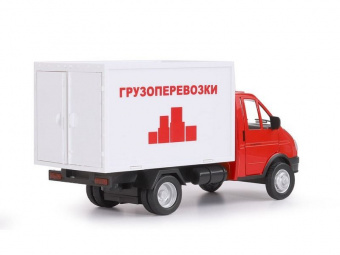 Машина ''АВТОПАНОРАМА'' ГАЗель-бизнес Грузоперевозки, красный, 1/28, свет, звук, в/к 24*14*12
