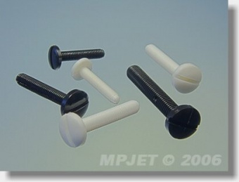 Болт M6x40мм, плоская головка-плоский шлиц, нейлон, черный, MPJet, 4шт.