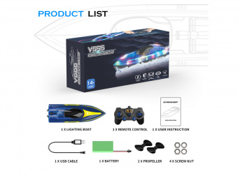 Радиоуправляемый катер Flytec V555 (голубой) с подсветкой 2.4G RTR