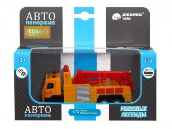 Машина ''АВТОПАНОРАМА'' VOLVO FM Эвакуатор, желтый, 1/72, инерция, в/к 17,5*13*6,5 см
