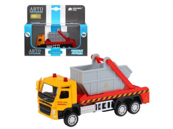 Машина ''АВТОПАНОРАМА'' VOLVO FM Мусоровоз, желтый-серый, 1/72, инерция, в/к 17,5*13*6,5 см