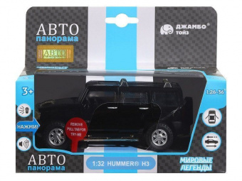 Машина ''АВТОПАНОРАМА'' Hummer H3, черный, 1/32, свет, звук, инерция, в/к 17,5*13,5*9 см