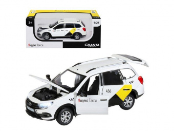 Машина ''АВТОПАНОРАМА'' Яндекс.Такси LADA GRANTA CROSS, белый, 1/24, свет, звук, в/к 24,5*12,5*10,5см