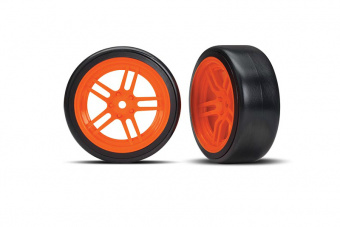 Tires and wheels, assembled, glued (split-spoke orange wheels, 1.9'' Drift tires) (front)