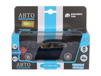 Машина ''АВТОПАНОРАМА'' BMW 760LI, синий, 1/34, свет, звук, инерция, в/к 17,5*13,5*9 см