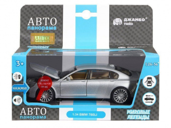 Машина ''АВТОПАНОРАМА'' BMW 760LI , серебряный, 1/34, свет, звук, инерция, в/к 17,5*13,5*9 см
