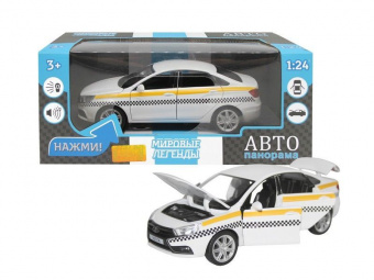 Машина ''АВТОПАНОРАМА'' LADA VESTA ТАКСИ белый, 1/24, свет, звук, инерция, в/к 24,5*12,5*10,5 см