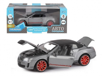 Машина ''АВТОПАНОРАМА'' Bentley Continental Supersports ISR, серый мет, 1/24, в/к 24,5*12,5*10,5 см