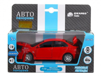 Машина АВТОПАНОРАМА Mitsubishi Lancer Evolution, 1/32, красный, свет, звук, в/к 17,5*12,5*6,5 см