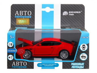 Машина ''АВТОПАНОРАМА'' Bentley Continental GT Supersports, красный, 1/32, в/к 17,5*12,5*6,5 см