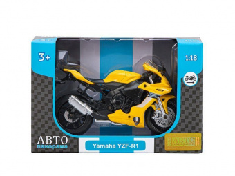 Мотоцикл АВТОПАНОРАМА YAMAHA YZF-R1, 1/18, металл, желтый, свободный ход колес
