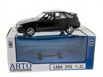 Машина ''АВТОПАНОРАМА'' ВАЗ 2112 черная,1/22, инерция, Pull Bаck механизм, в/к 10*12*22 cм