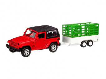 Машина АВТОПАНОРАМА Jeep Wrangler c прицепом, 1/43, открываются передние двери, инерция, в/к
