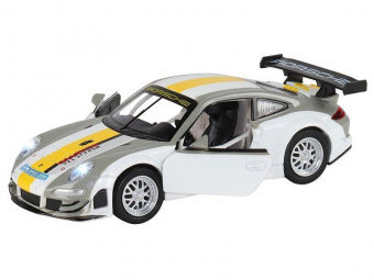 Машина ''АВТОПАНОРАМА'' Porsche 911 GT3 RSR, серебряный, 1/32, свет, звук, инерция, в/к 17,5*13,5*9см