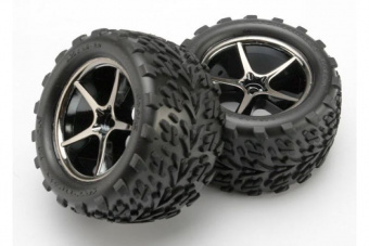 Tires and wheels, assembled, glued (Gemini black chrome wheels, Talon tires, foam inserts) (2)