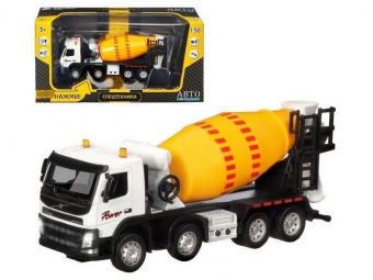 Машина ''АВТОПАНОРАМА'' Volvo бетономешалка, белый, 1/50, свет, звук, в/к 28*14*10 см