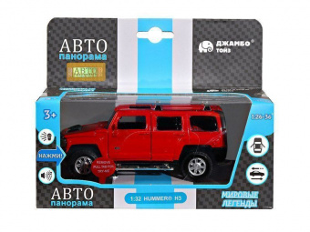 Машина ''АВТОПАНОРАМА'' Hummer H3, красный, 1/32, свет, звук, инерция, в/к 17,5*13,5*9 см