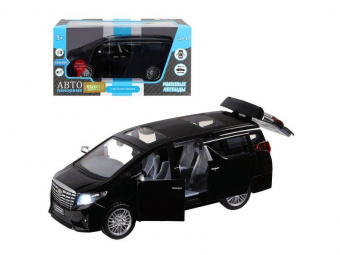 Машина АВТОПАНОРАМА Toyota Alphard, 1/29, черный, откр. двери, свет, звук, в/к 20*10*11 см