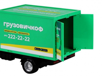 Машина АВТОПАНОРАМА ГАЗель-бизнес Грузовичкоф, 1/28, зеленый, свет, звук, в/к 24*14*12 см